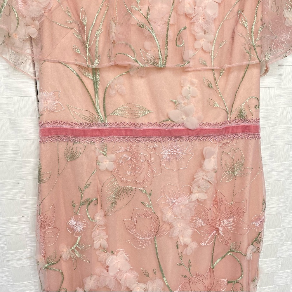 Marchesa Notte Dress Evening Embroidered Organza 3 D Blush Pale Pink Gown Sz 14 - Picture 5 of 11